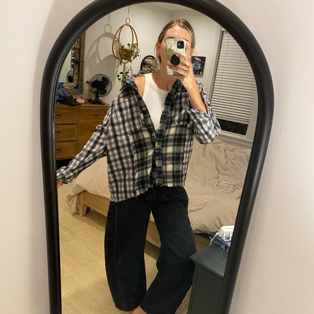 Raw hem oversized flannel